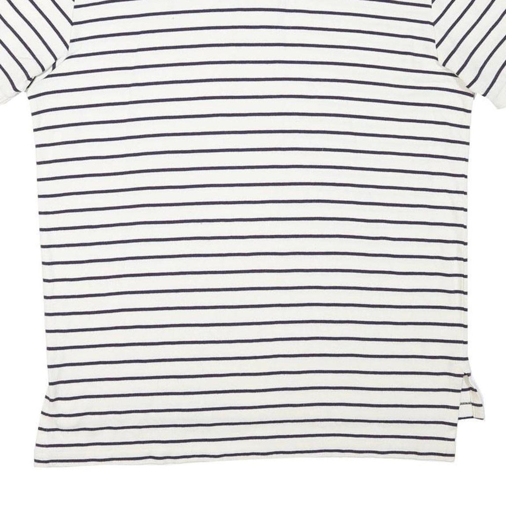 POLO RALPH LAUREN Mens White & Navy Striped Short Sleeve Polo Shirt L Cotton