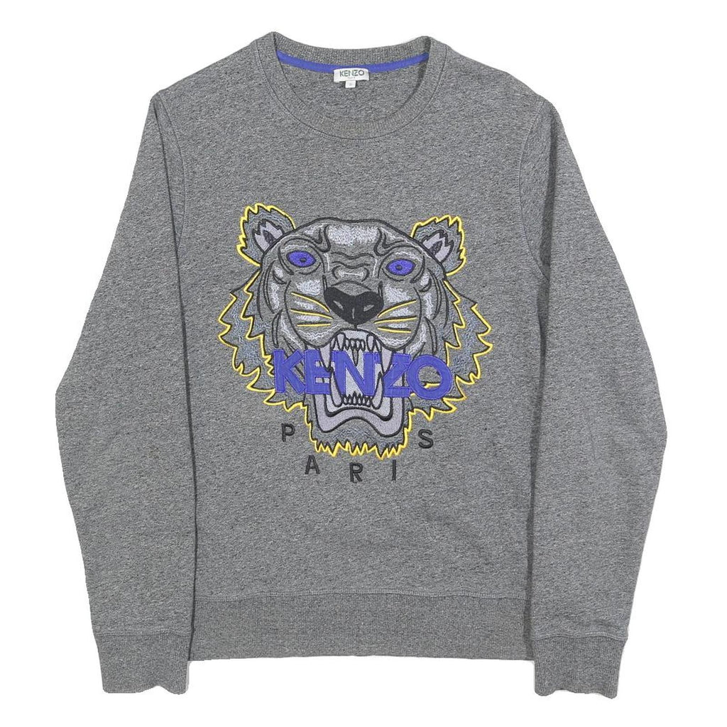 KENZO Mens Grey Sweatshirt S Kenzo Paris Tiger Embroidered Crew Neck