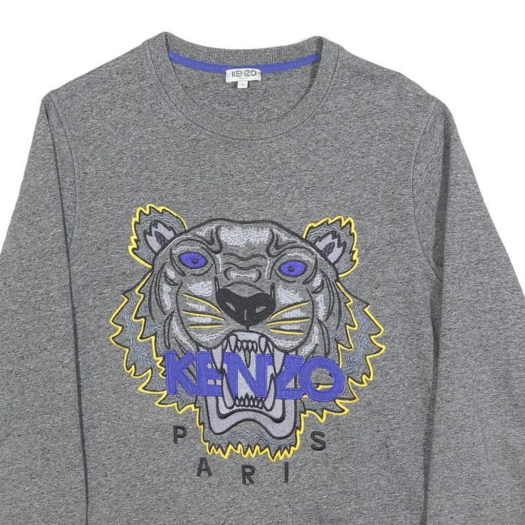KENZO Mens Grey Sweatshirt S Kenzo Paris Tiger Embroidered Crew Neck