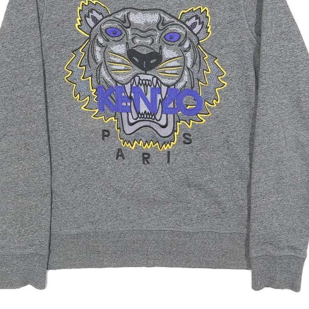 KENZO Mens Grey Sweatshirt S Kenzo Paris Tiger Embroidered Crew Neck