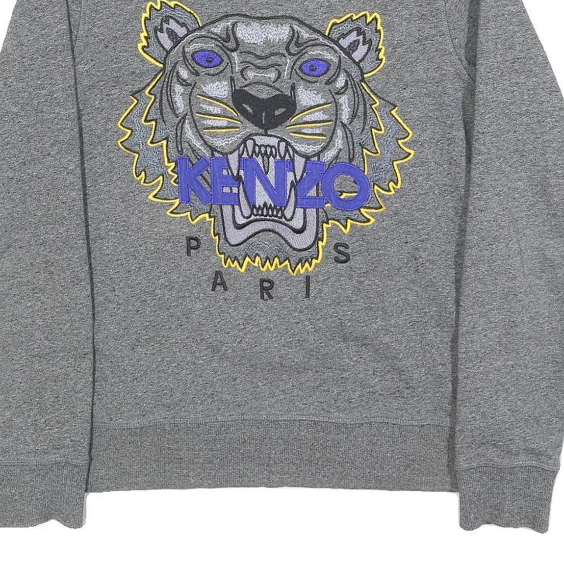 KENZO Mens Grey Sweatshirt S Kenzo Paris Tiger Embroidered Crew Neck
