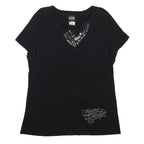 HARLEY DAVIDSON Womens Black Lace Detail V-Neck T-Shirt XL Stylish Cotton Blend