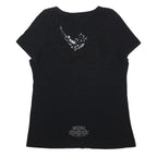 HARLEY DAVIDSON Womens Black Lace Detail V-Neck T-Shirt XL Stylish Cotton Blend