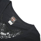 HARLEY DAVIDSON Womens Black Lace Detail V-Neck T-Shirt XL Stylish Cotton Blend