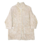 Womens Cream Button Jacket L Polyester Blend Plain Faux Fur Button Closure