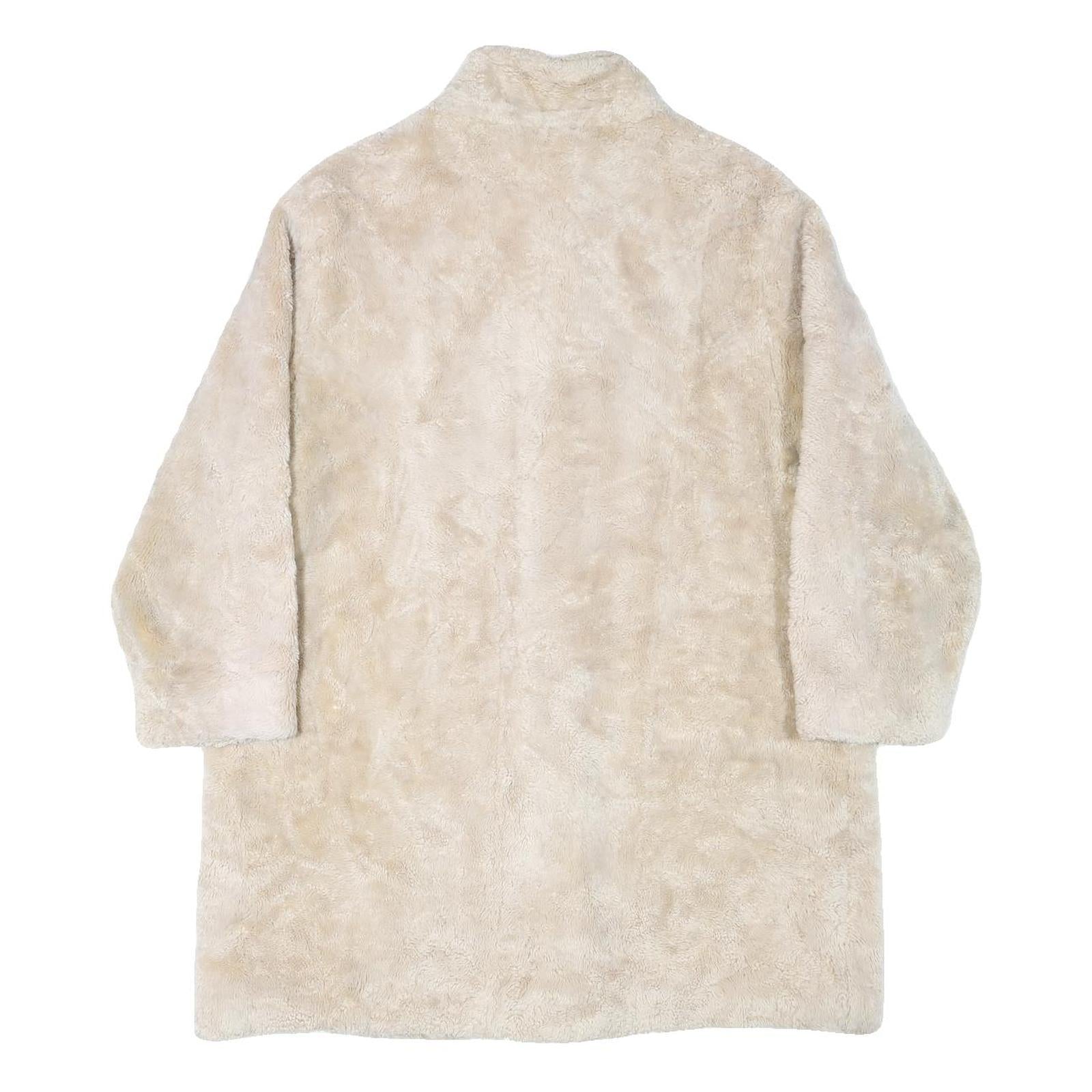 Womens Cream Button Jacket L Polyester Blend Plain Faux Fur Button Closure