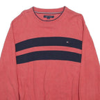 TOMMY HILFIGER Mens Red & Navy Patterned Cotton Jumper Crew Neck Basic Knit L