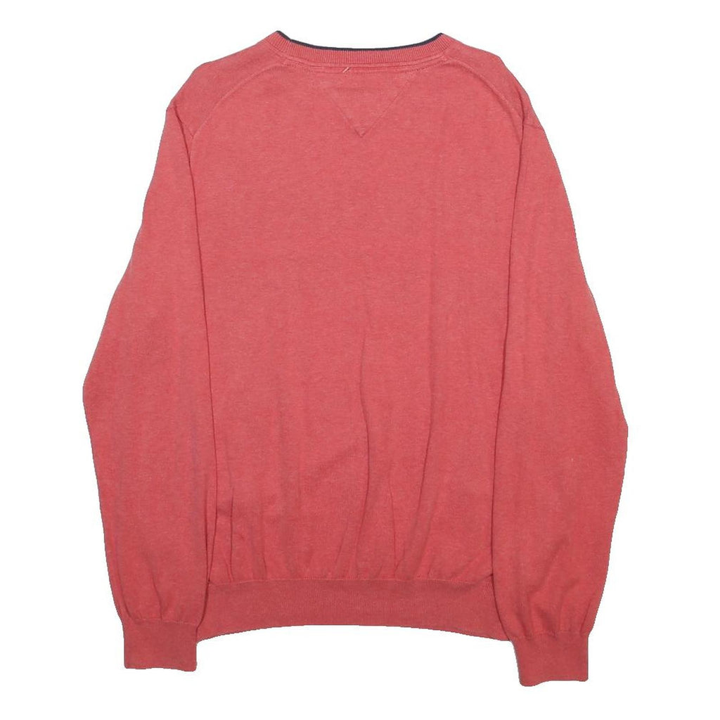TOMMY HILFIGER Mens Red & Navy Patterned Cotton Jumper Crew Neck Basic Knit L