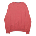TOMMY HILFIGER Mens Red & Navy Patterned Cotton Jumper Crew Neck Basic Knit L