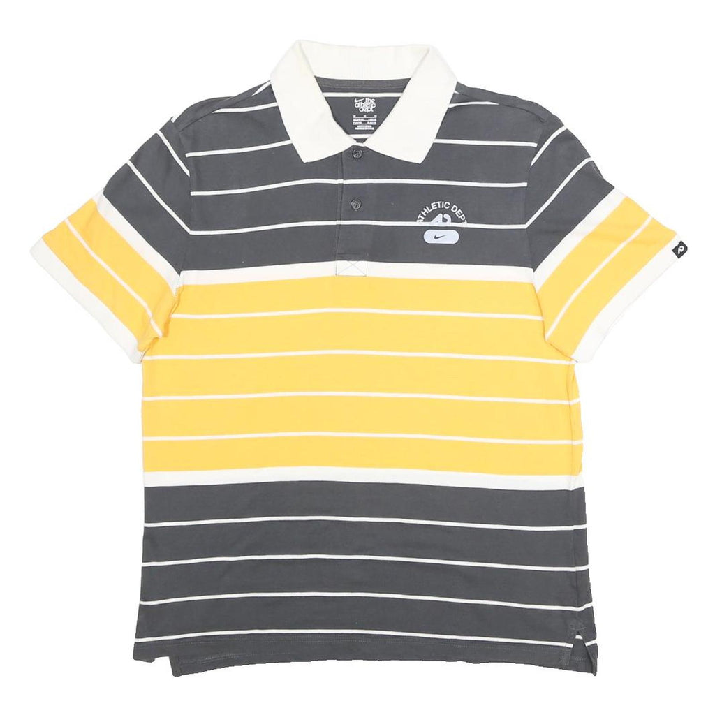 NIKE Mens Grey & Yellow Stripe Short Sleeve Polo Shirt M Athletic Dept Cotton