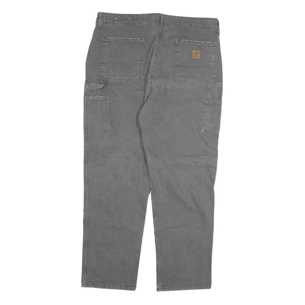 CARHARTT Mens Relaxed Grey Cotton Blend Denim Jeans W37 L30 Workwear Zip Closure