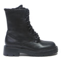 CHARLES & KEITH Womens Black Fur Trim Leather Lace-Up Ankle Boots UK 4
