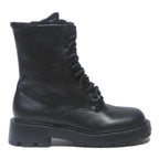 CHARLES & KEITH Womens Black Fur Trim Leather Lace-Up Ankle Boots UK 4