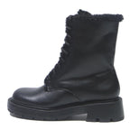 CHARLES & KEITH Womens Black Fur Trim Leather Lace-Up Ankle Boots UK 4