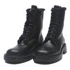 CHARLES & KEITH Womens Black Fur Trim Leather Lace-Up Ankle Boots UK 4