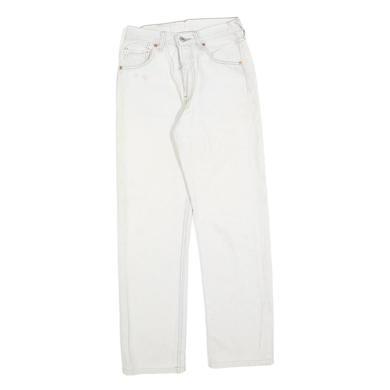 LEVI'S 501 Womens White Regular Straight Denim Jeans W24 L28 Button Cotton Blend