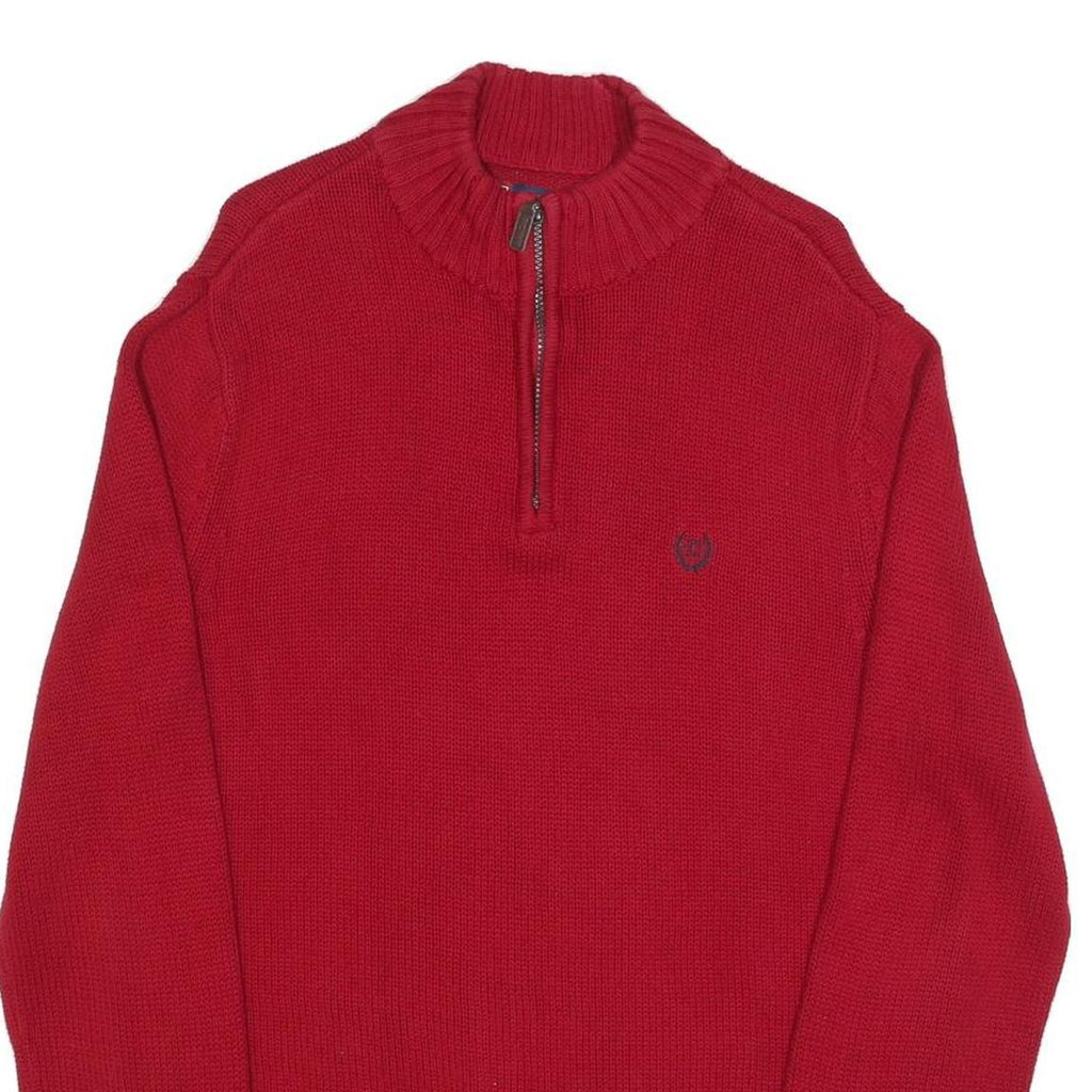 CHAPS Mens Red Plain Pullover Half Zip Jumper Cotton L Casual Classic Knit