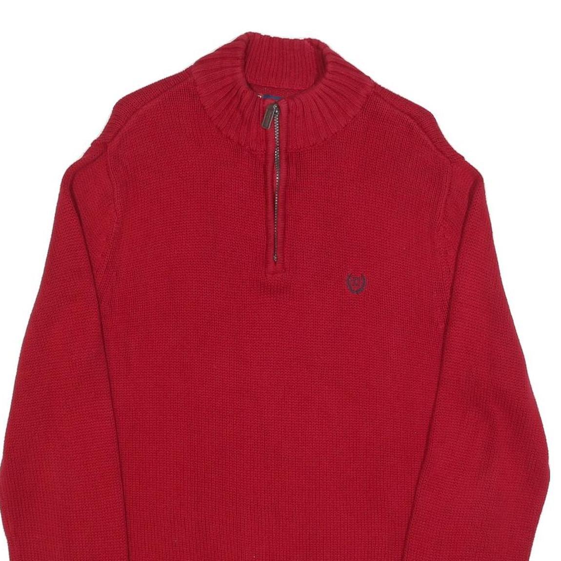 CHAPS Mens Red Plain Pullover Half Zip Jumper Cotton L Casual Classic Knit