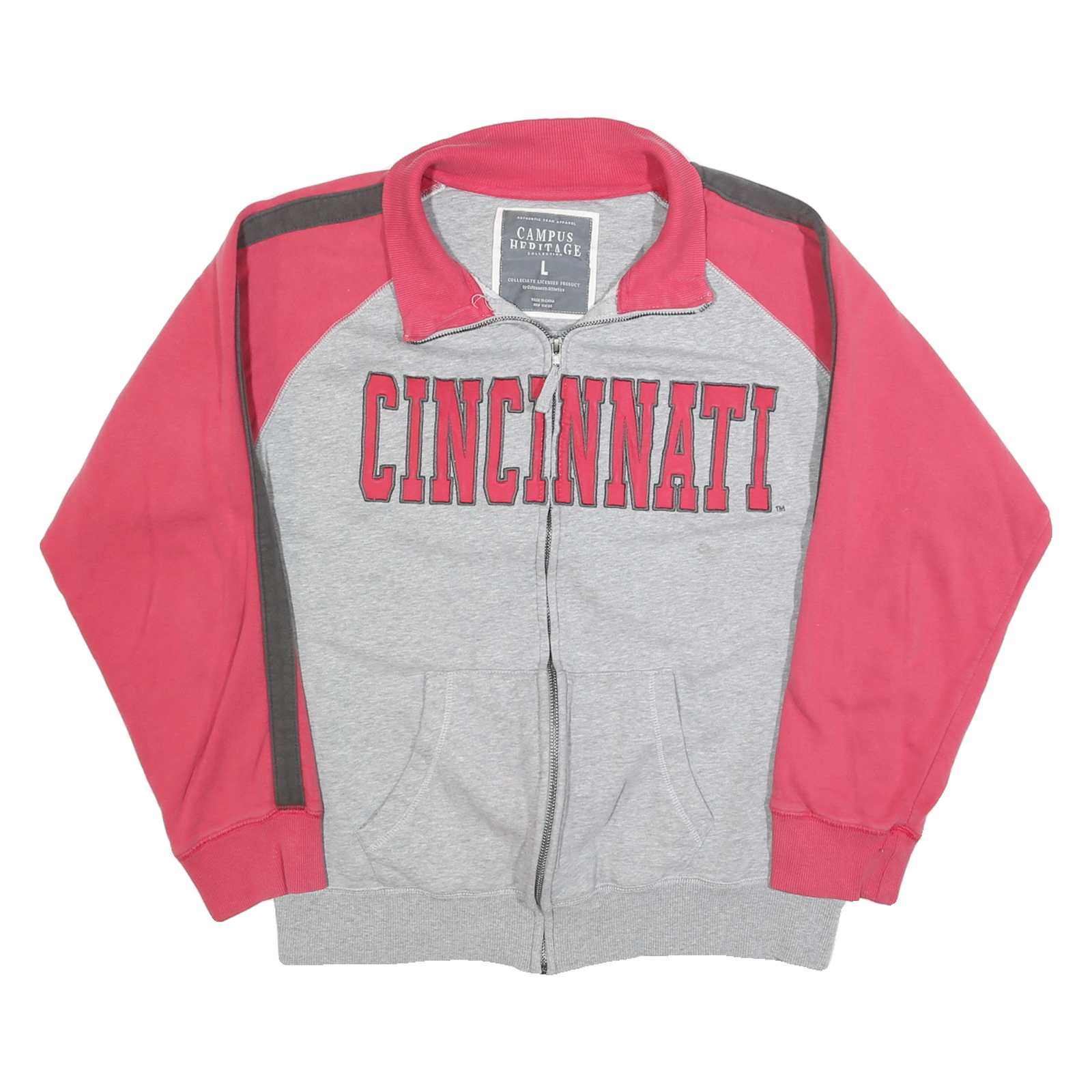 CAMPUS HERITAGE Mens Grey & Red Cincinnati Track Jacket L Cotton Blend Jersey
