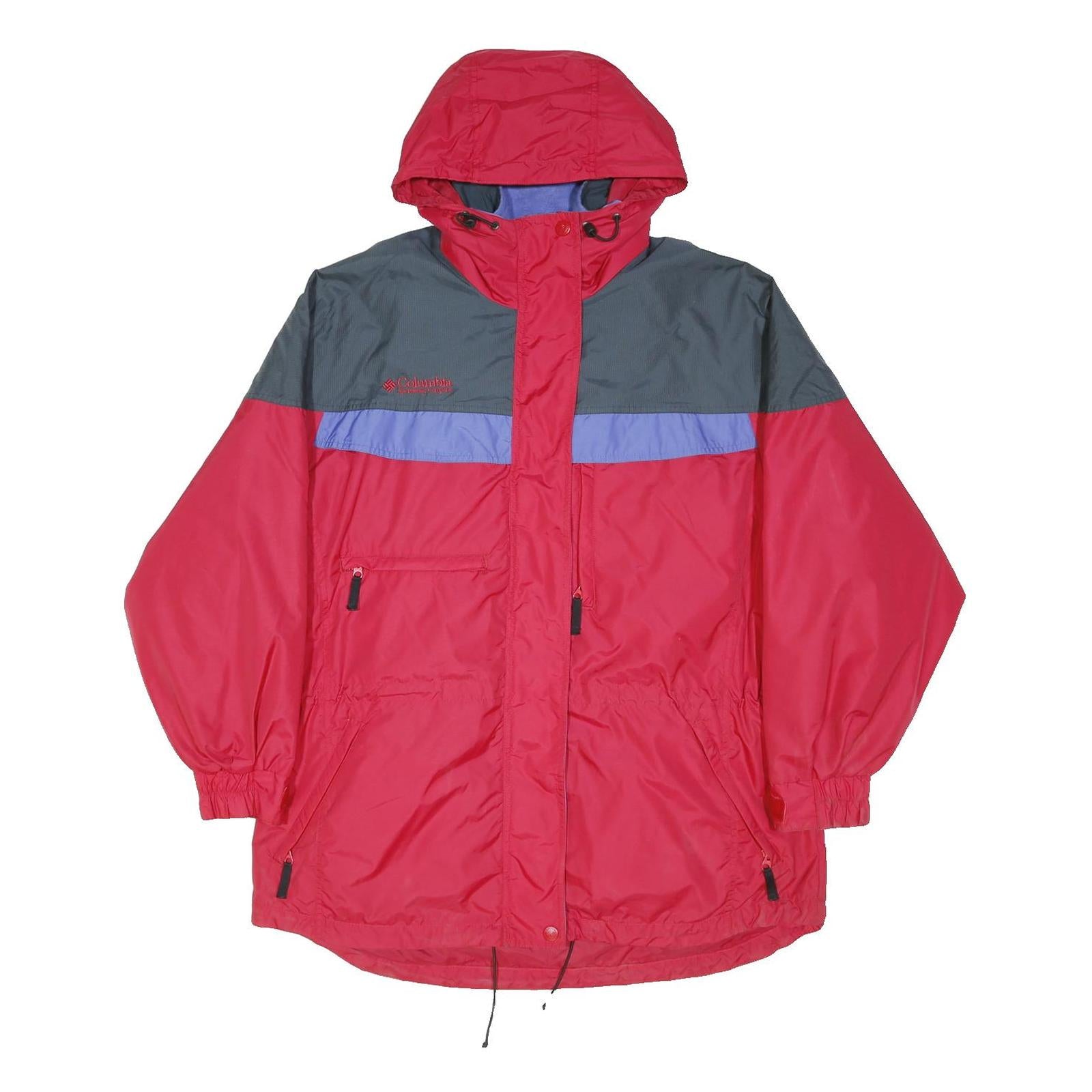 COLUMBIA Mens Red & Grey Outdoor Jacket XL Polyester Colourblock Zip Hooded