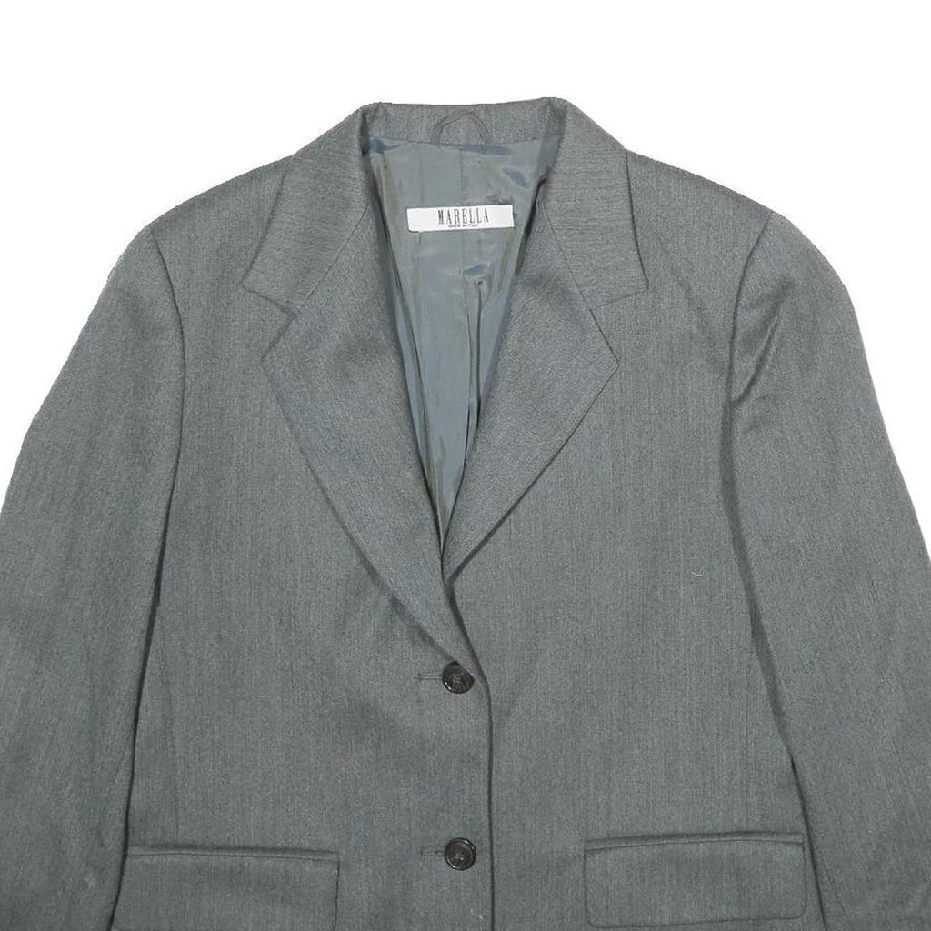 MARELLA Womens Grey Wool Classic Button Jacket UK 14 Tailored Plain Formal