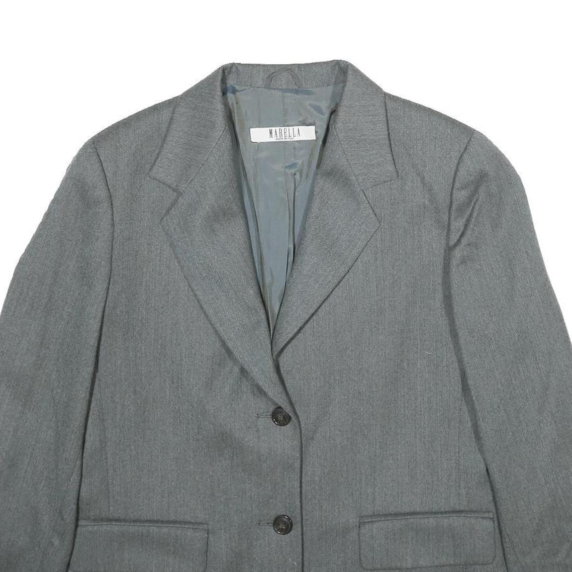 MARELLA Womens Grey Wool Classic Button Jacket UK 14 Tailored Plain Formal