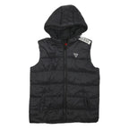 GUESS Womens Black Hooded Sleeveless Puffer Jacket XXS Polyester Blend Zip