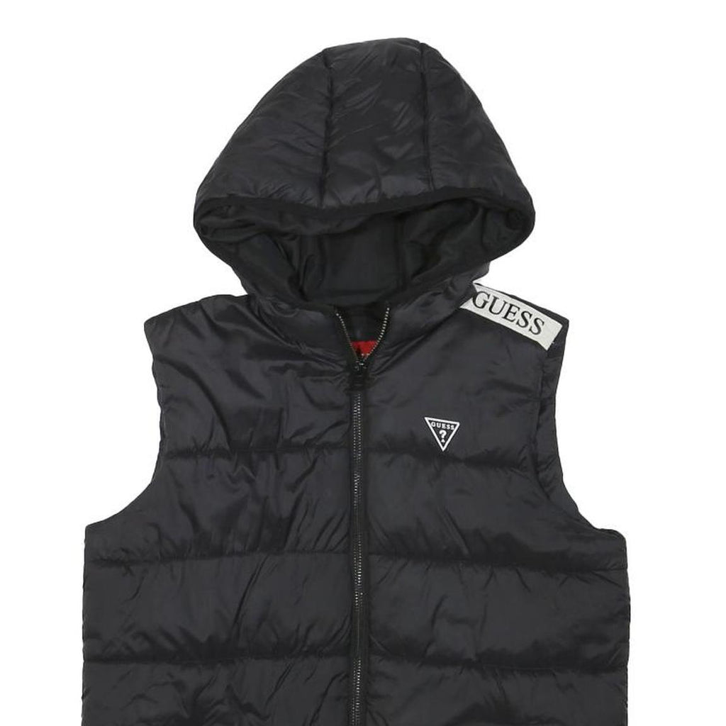 GUESS Womens Black Hooded Sleeveless Puffer Jacket XXS Polyester Blend Zip