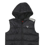 GUESS Womens Black Hooded Sleeveless Puffer Jacket XXS Polyester Blend Zip