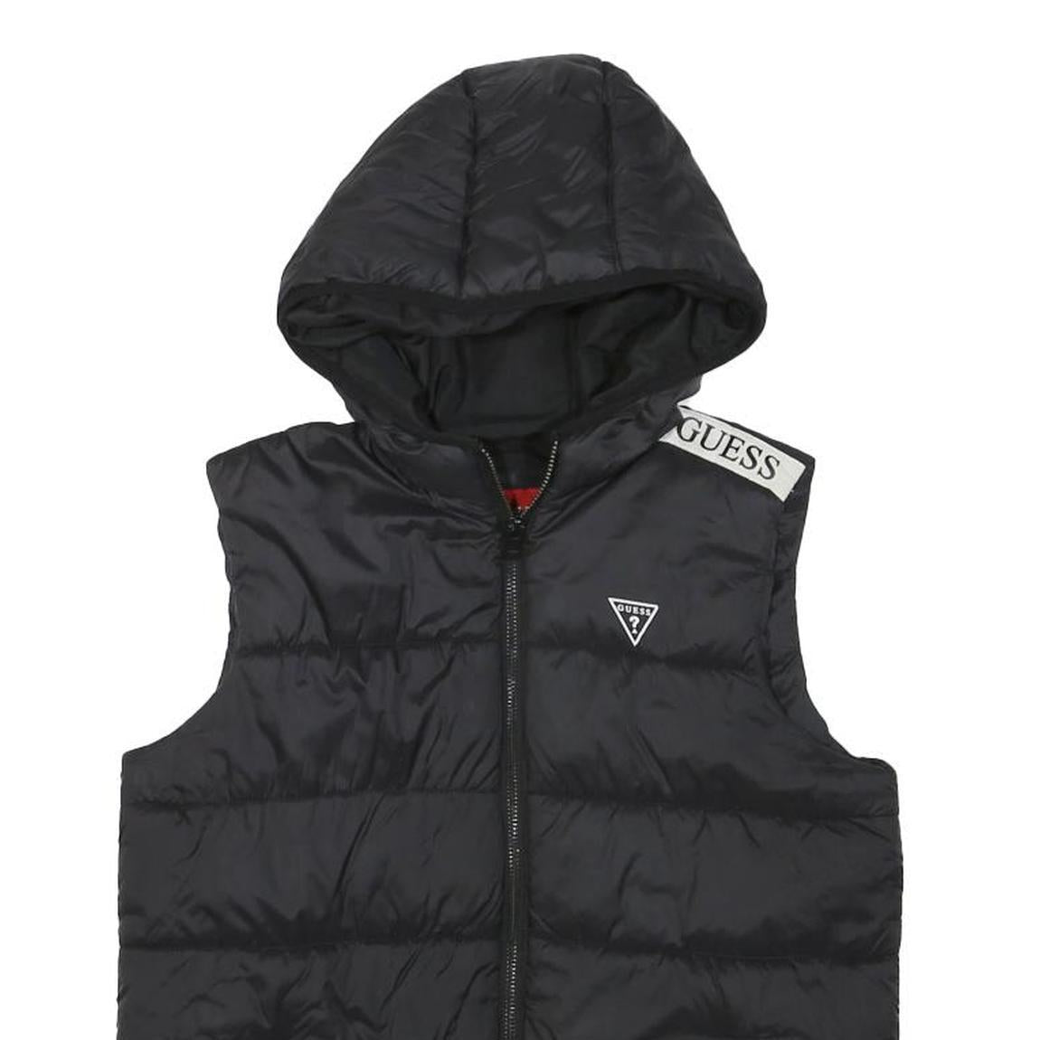 GUESS Womens Black Hooded Sleeveless Puffer Jacket XXS Polyester Blend Zip
