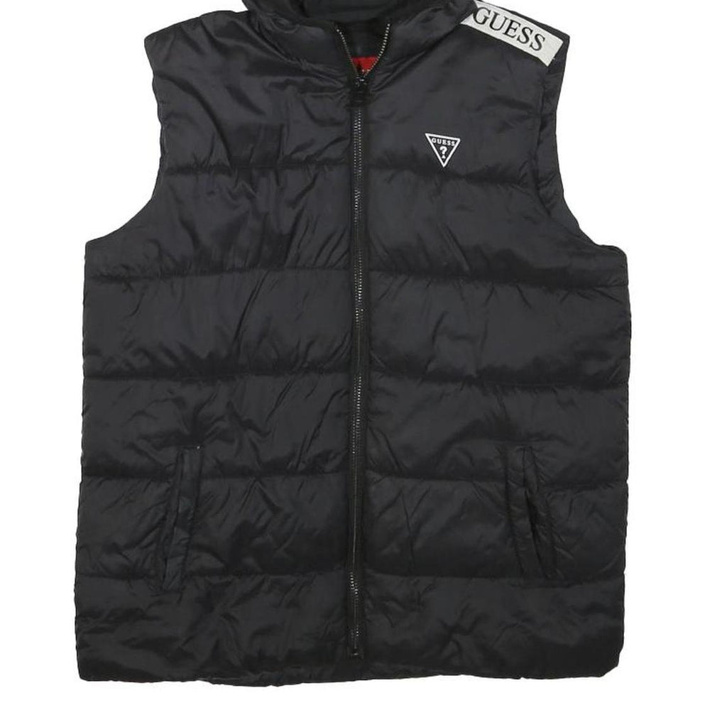 GUESS Womens Black Hooded Sleeveless Puffer Jacket XXS Polyester Blend Zip
