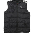GUESS Womens Black Hooded Sleeveless Puffer Jacket XXS Polyester Blend Zip