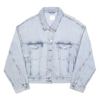 H&M Womens Light Blue Denim Jacket L Cotton Blend Button Plain Casual Outerwear