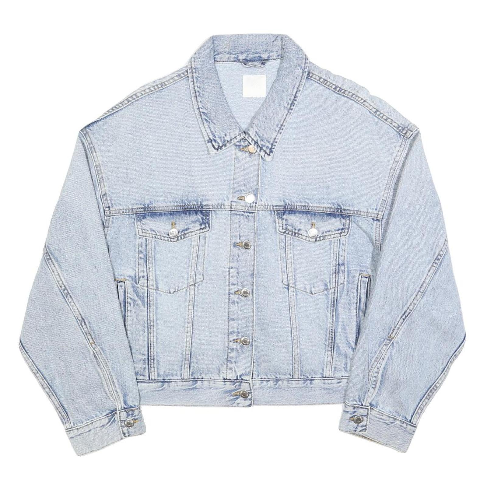 H&M Womens Light Blue Denim Jacket L Cotton Blend Button Plain Casual Outerwear