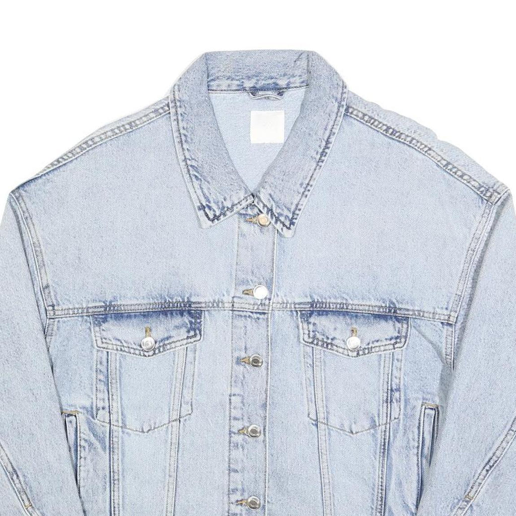 H&M Womens Light Blue Denim Jacket L Cotton Blend Button Plain Casual Outerwear