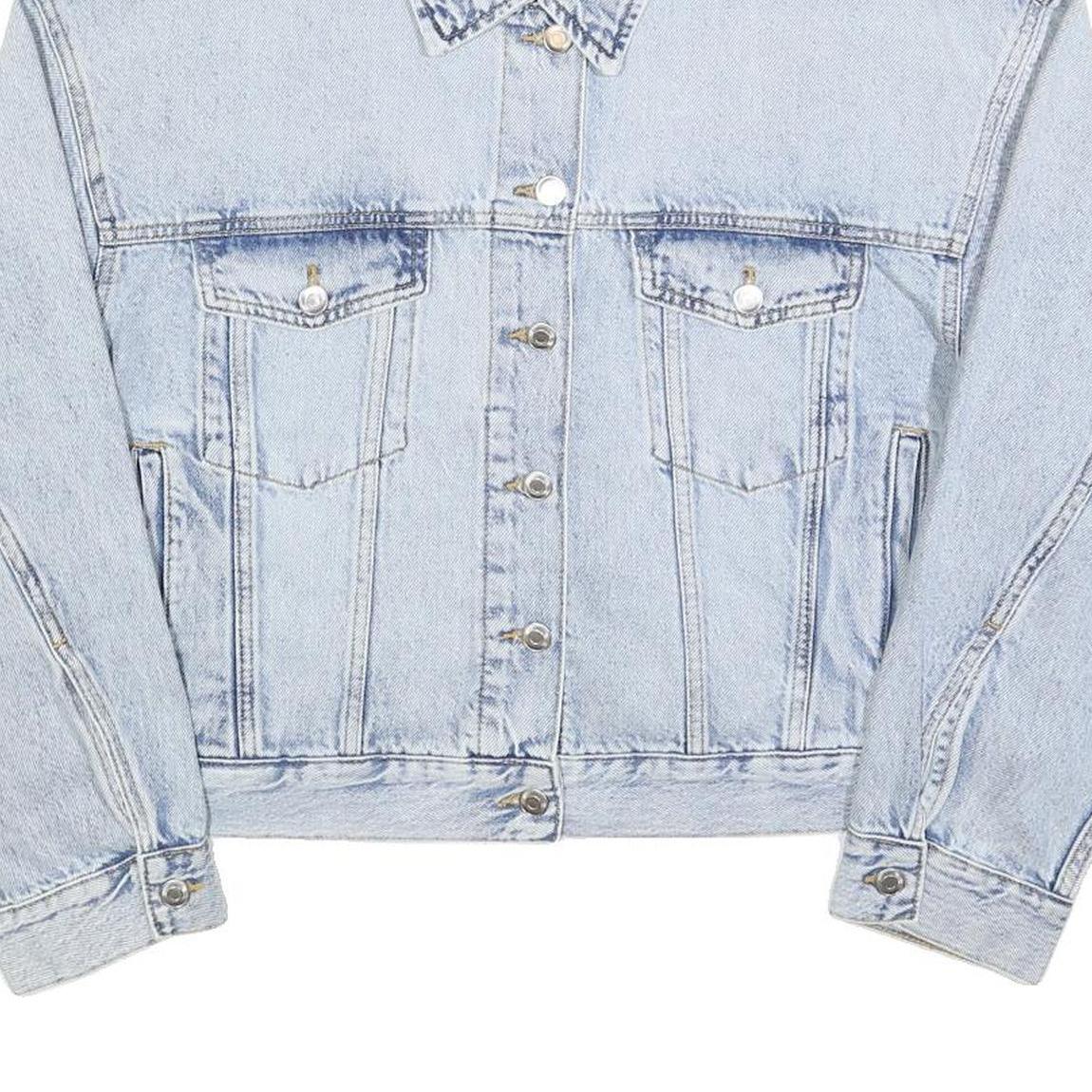 H&M Womens Light Blue Denim Jacket L Cotton Blend Button Plain Casual Outerwear