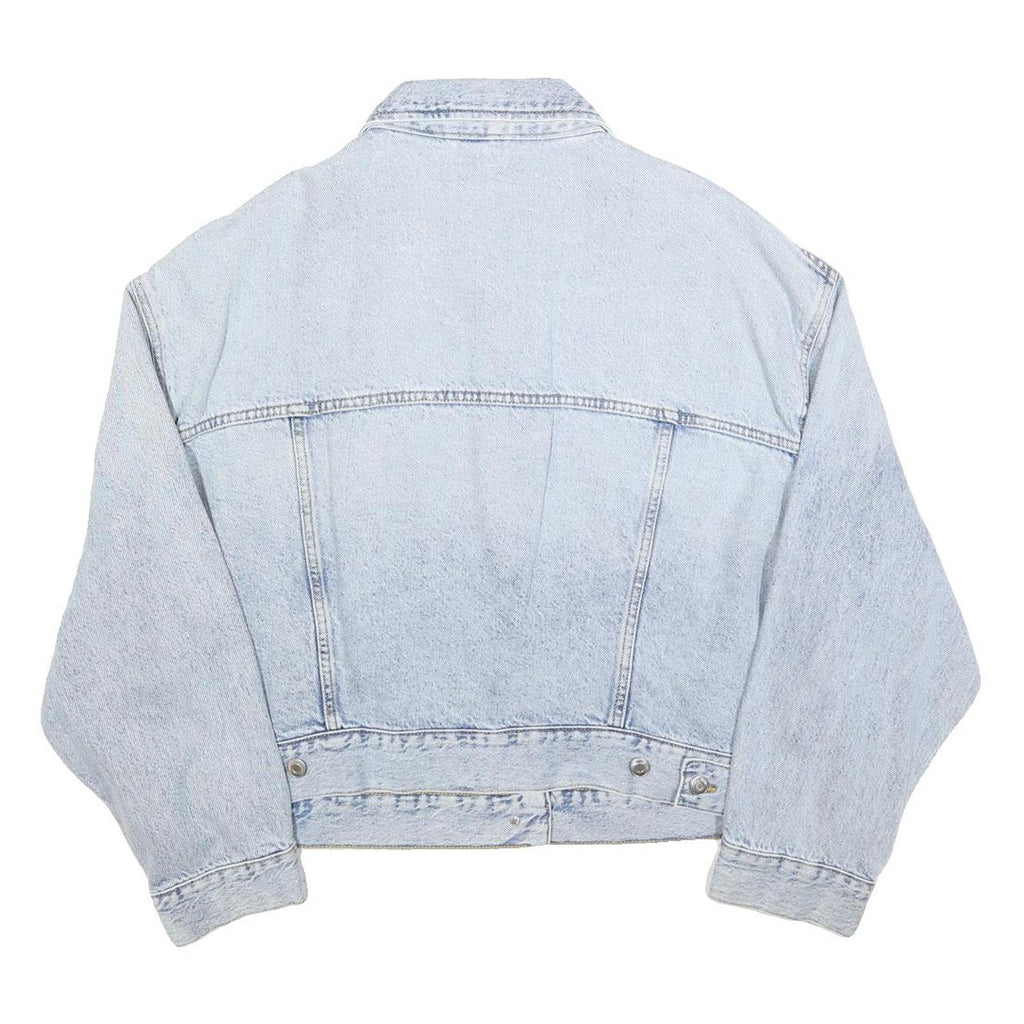 H&M Womens Light Blue Denim Jacket L Cotton Blend Button Plain Casual Outerwear