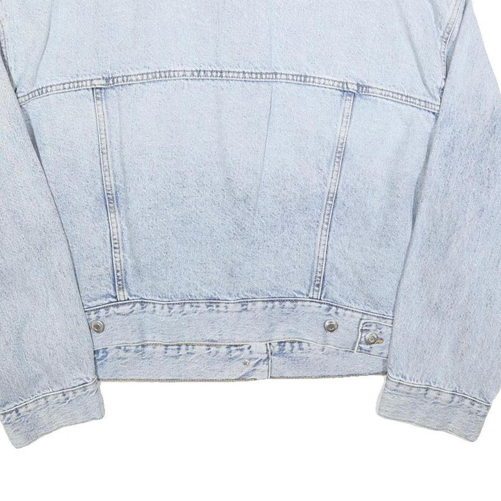 H&M Womens Light Blue Denim Jacket L Cotton Blend Button Plain Casual Outerwear