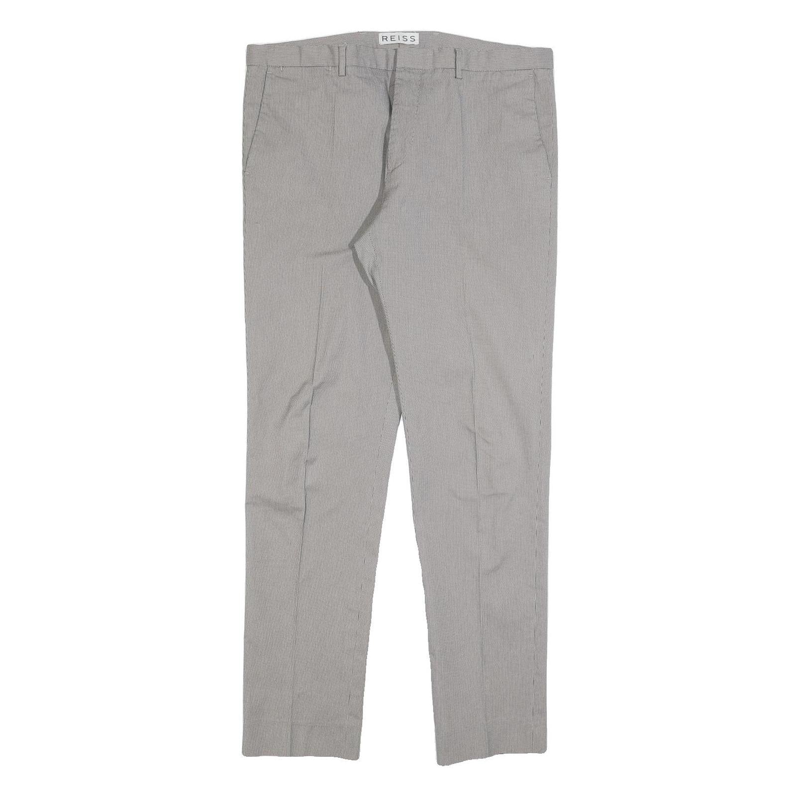 REISS Womens Slim Grey Cotton Blend Slim Straight Trousers W36 L32