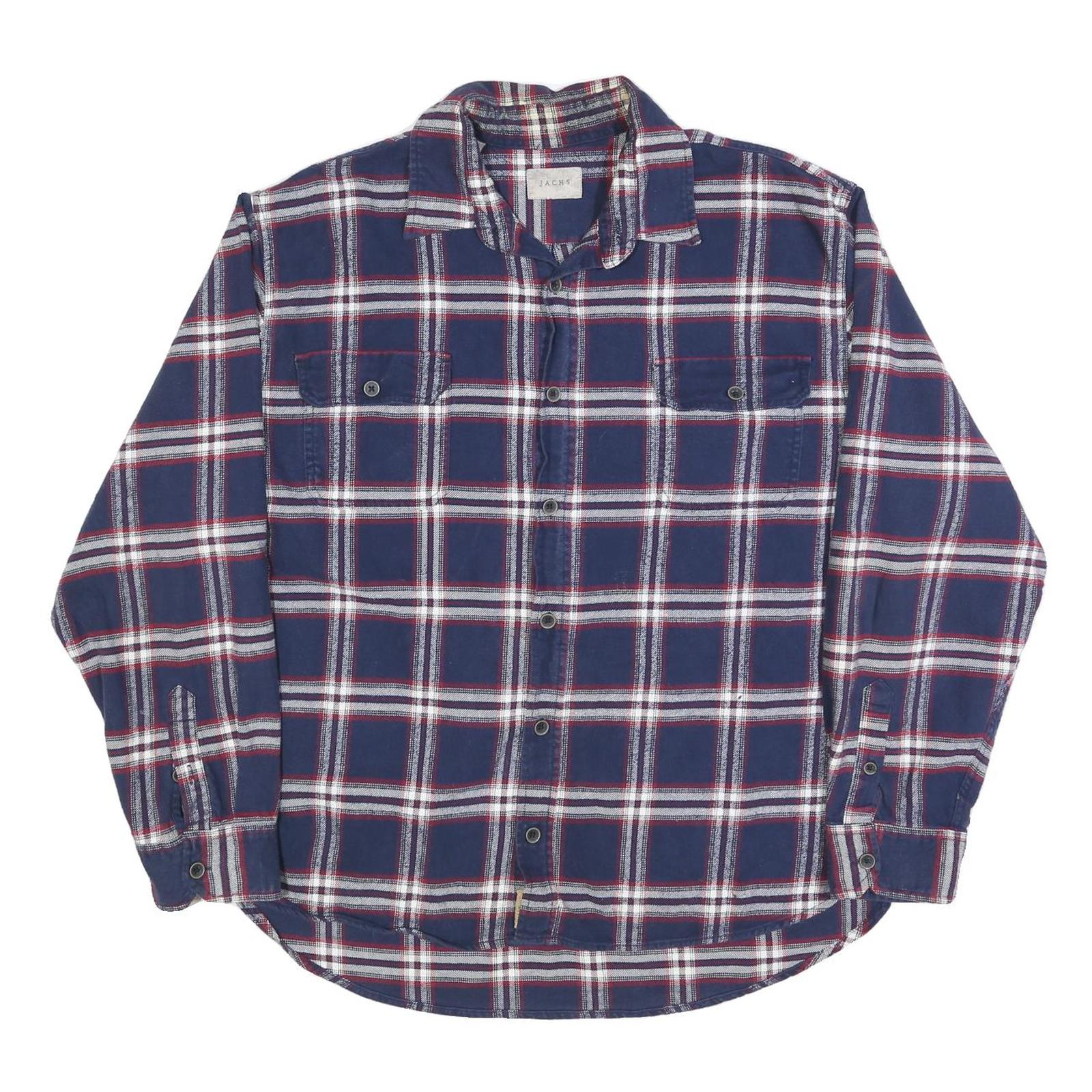 JACHS Mens Blue & Red Plaid Shirt 2XL Cotton Blend Long Sleeve Casual