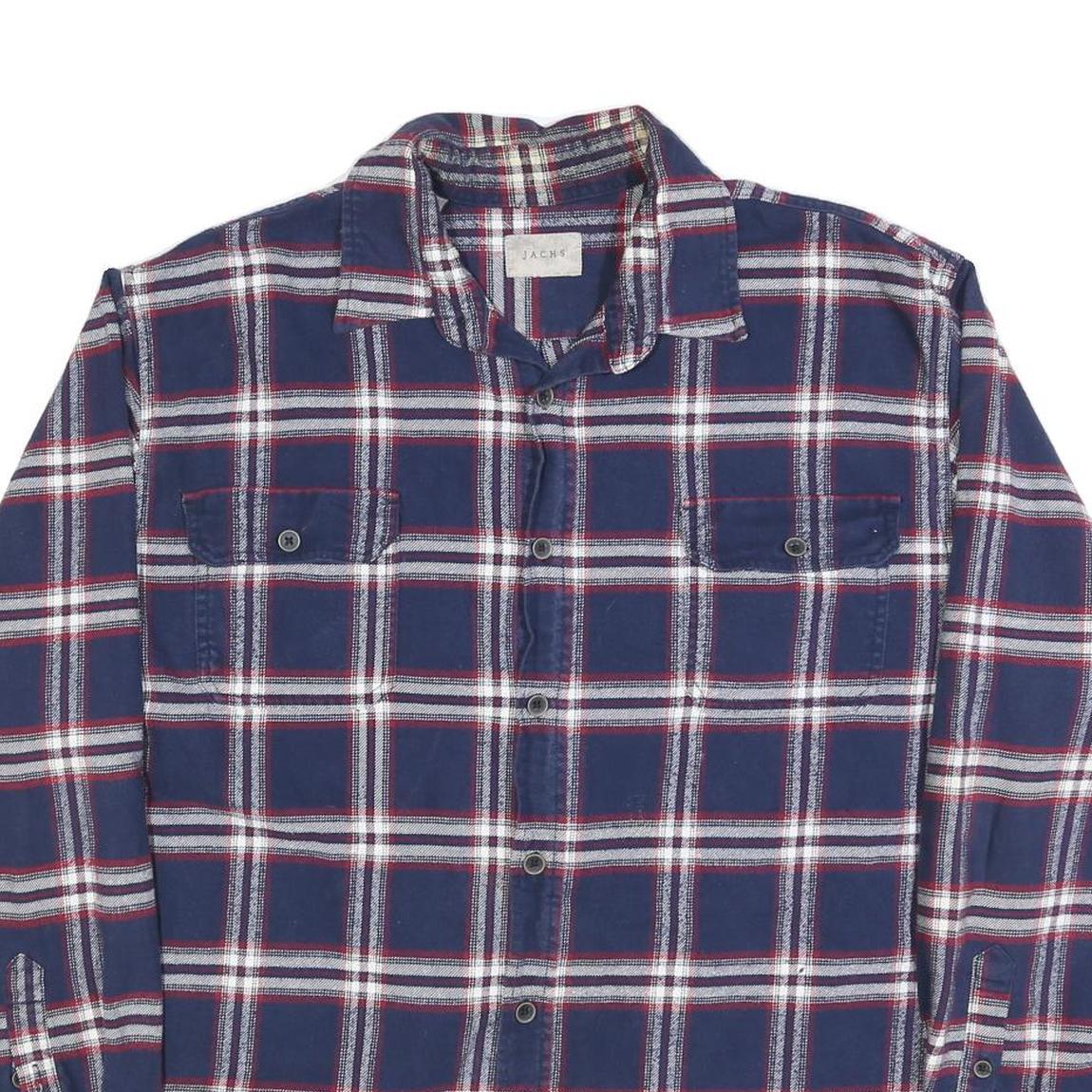 JACHS Mens Blue & Red Plaid Shirt 2XL Cotton Blend Long Sleeve Casual