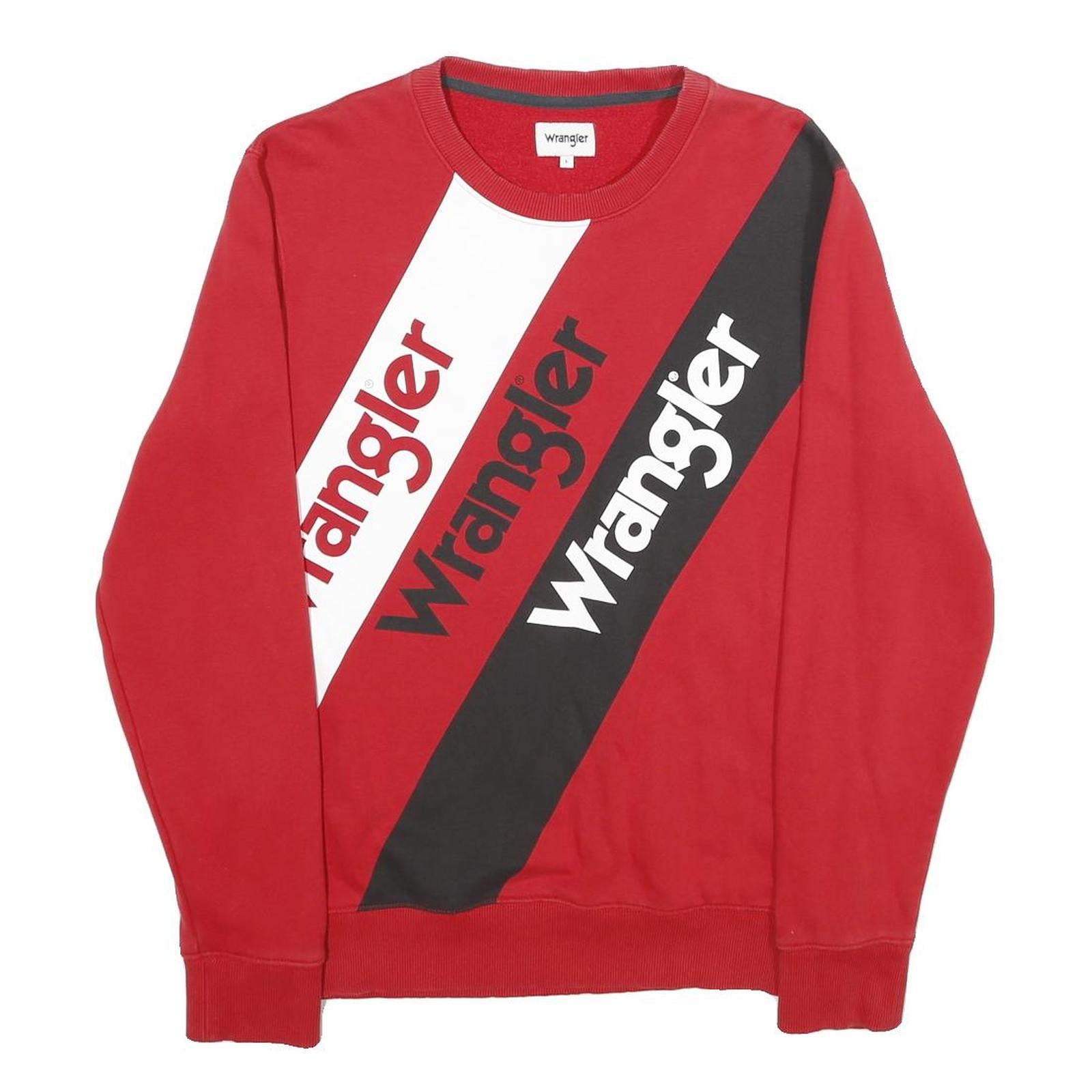 WRANGLER Mens Red & Black Logo Crew Neck Sweatshirt L Cotton Blend Casual