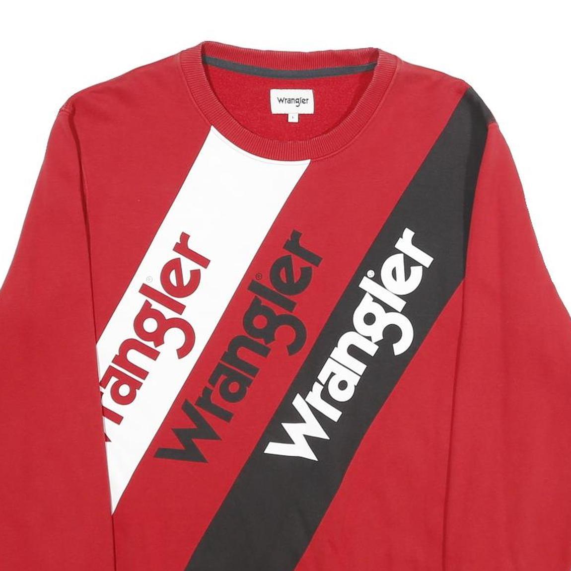 WRANGLER Mens Red & Black Logo Crew Neck Sweatshirt L Cotton Blend Casual