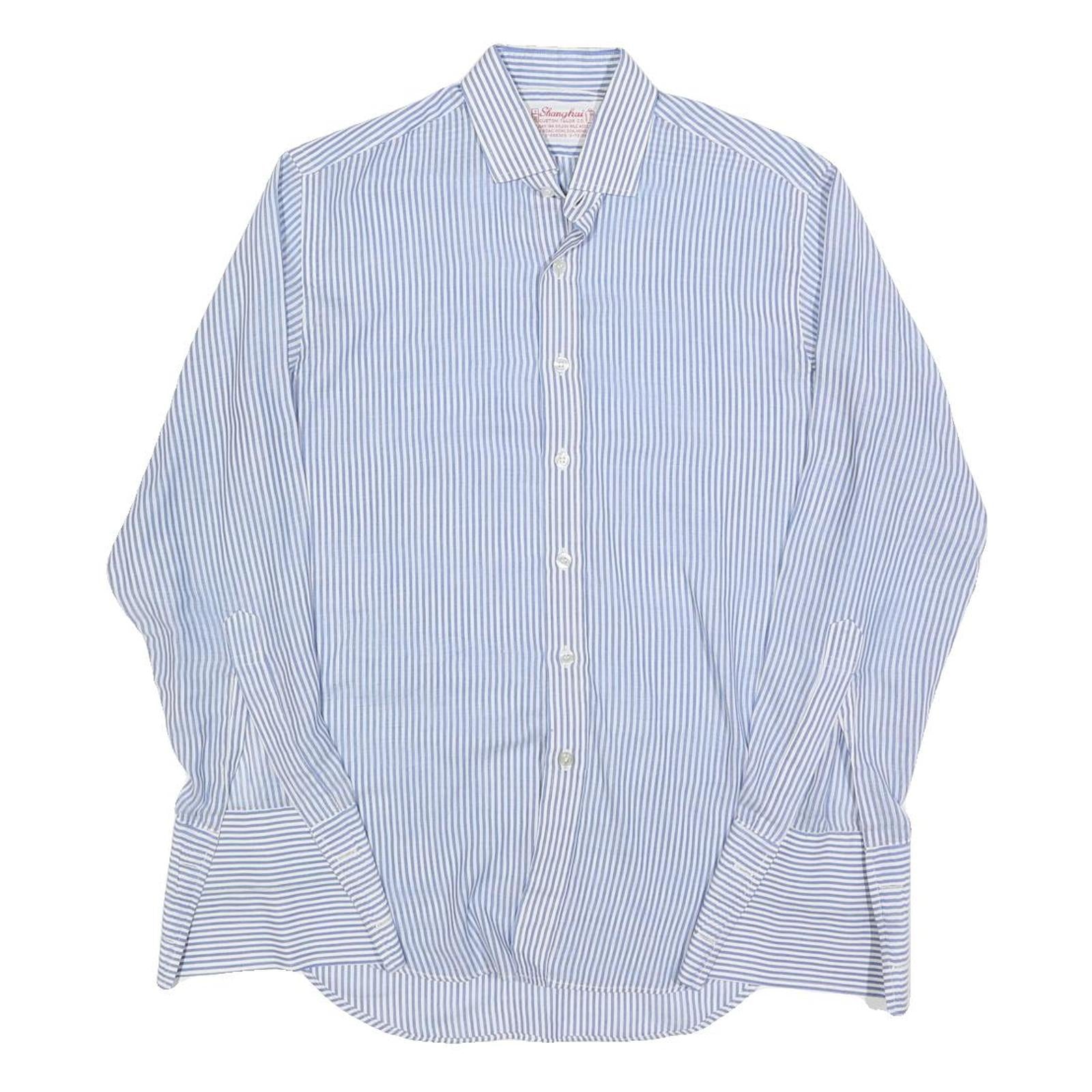 SHANGHAI Mens Blue & White Stripe Shirt S Classic Cotton Blend Long Sleeve