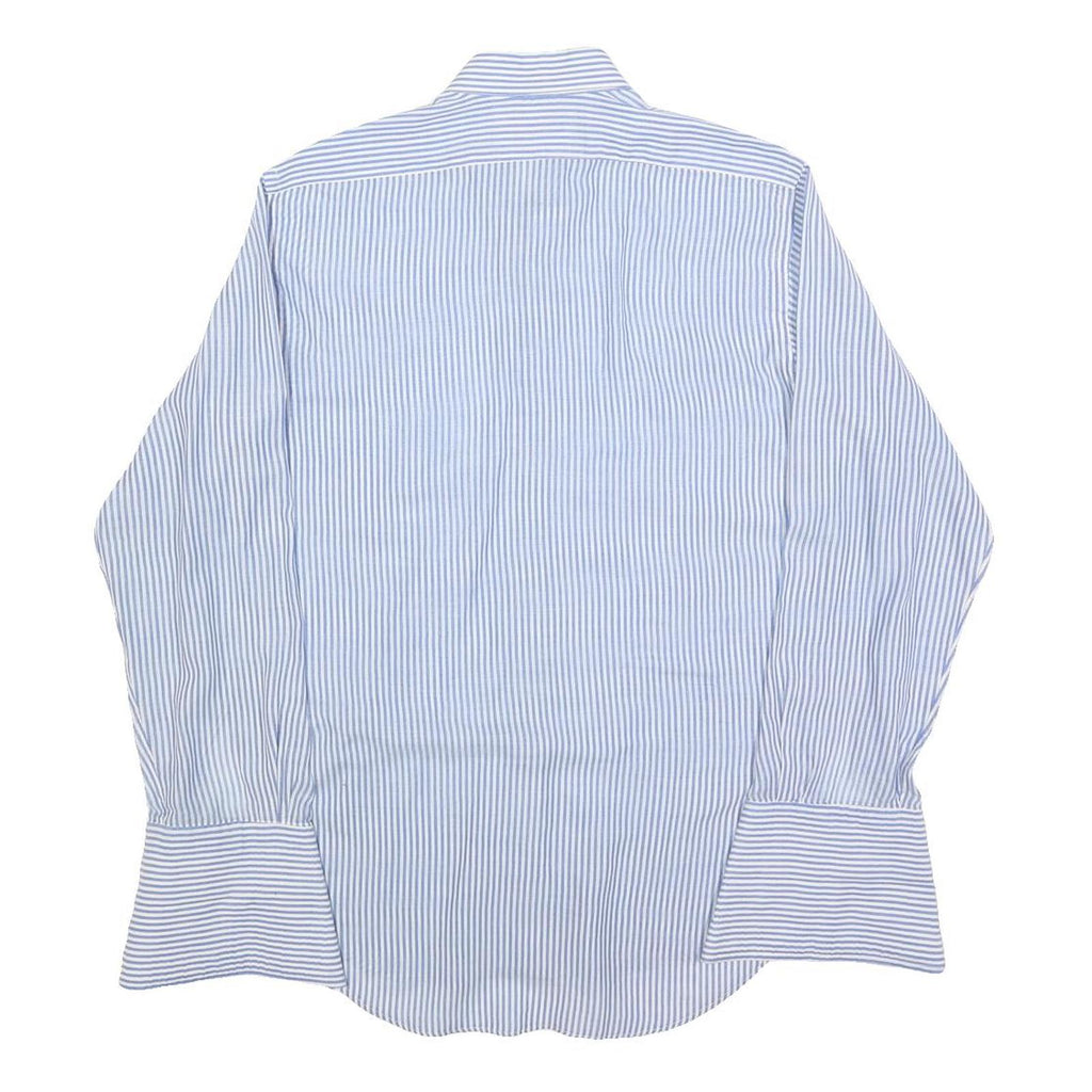 SHANGHAI Mens Blue & White Stripe Shirt S Classic Cotton Blend Long Sleeve