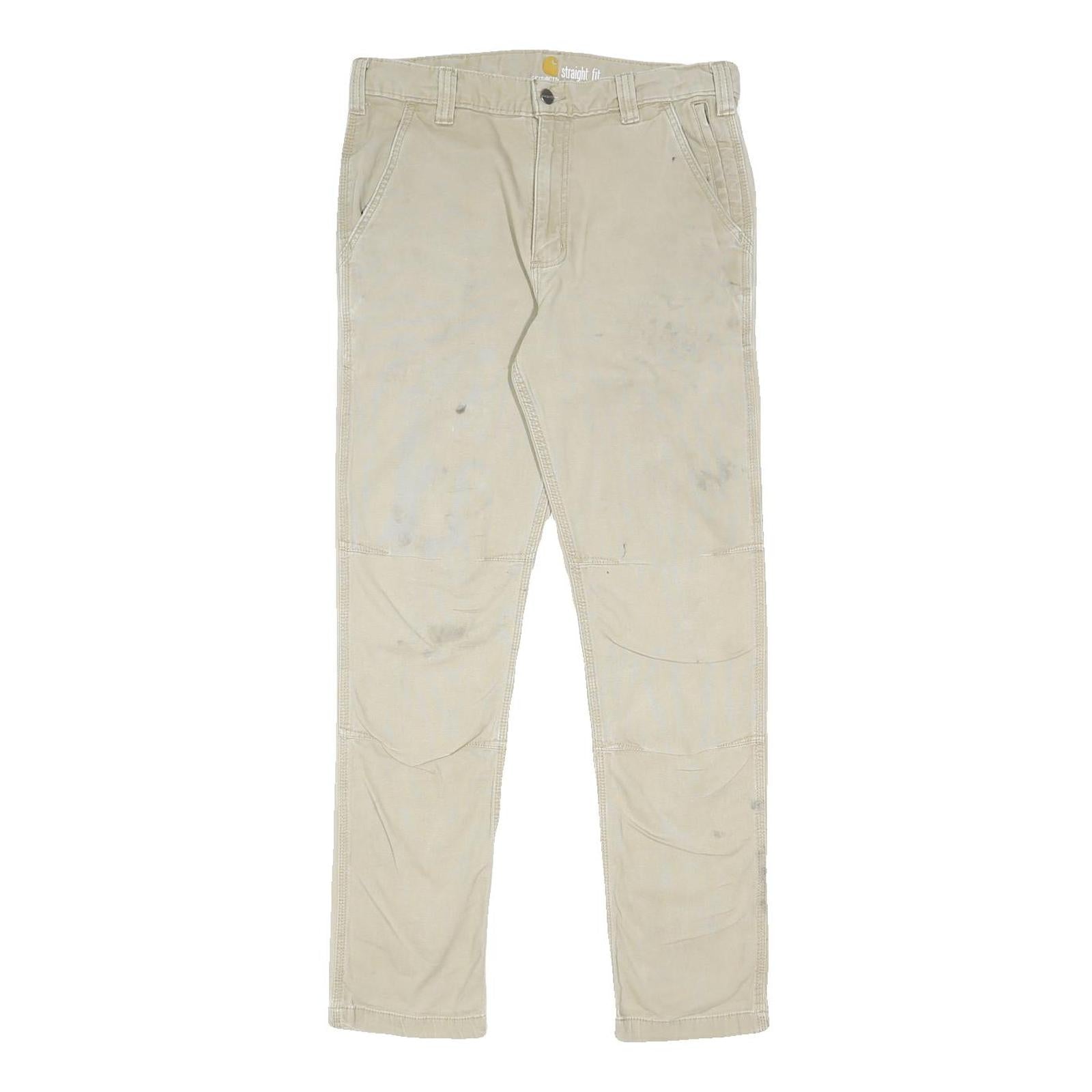CARHARTT Mens Beige Cotton Blend Slim Straight Leg Trousers W32 L32 Workwear