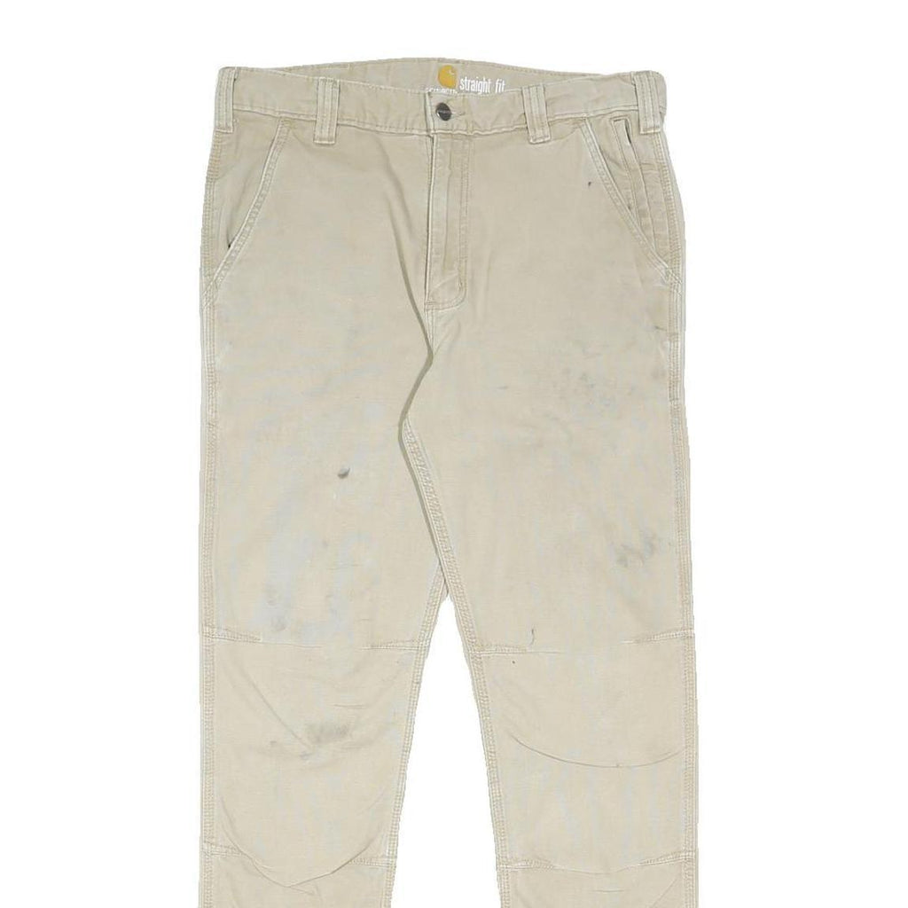 CARHARTT Mens Beige Cotton Blend Slim Straight Leg Trousers W32 L32 Workwear