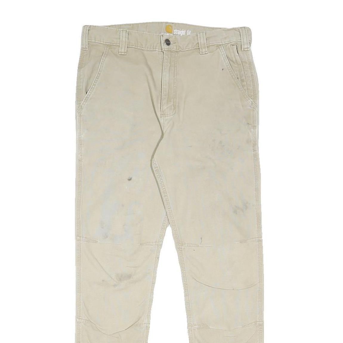 CARHARTT Mens Beige Cotton Blend Slim Straight Leg Trousers W32 L32 Workwear