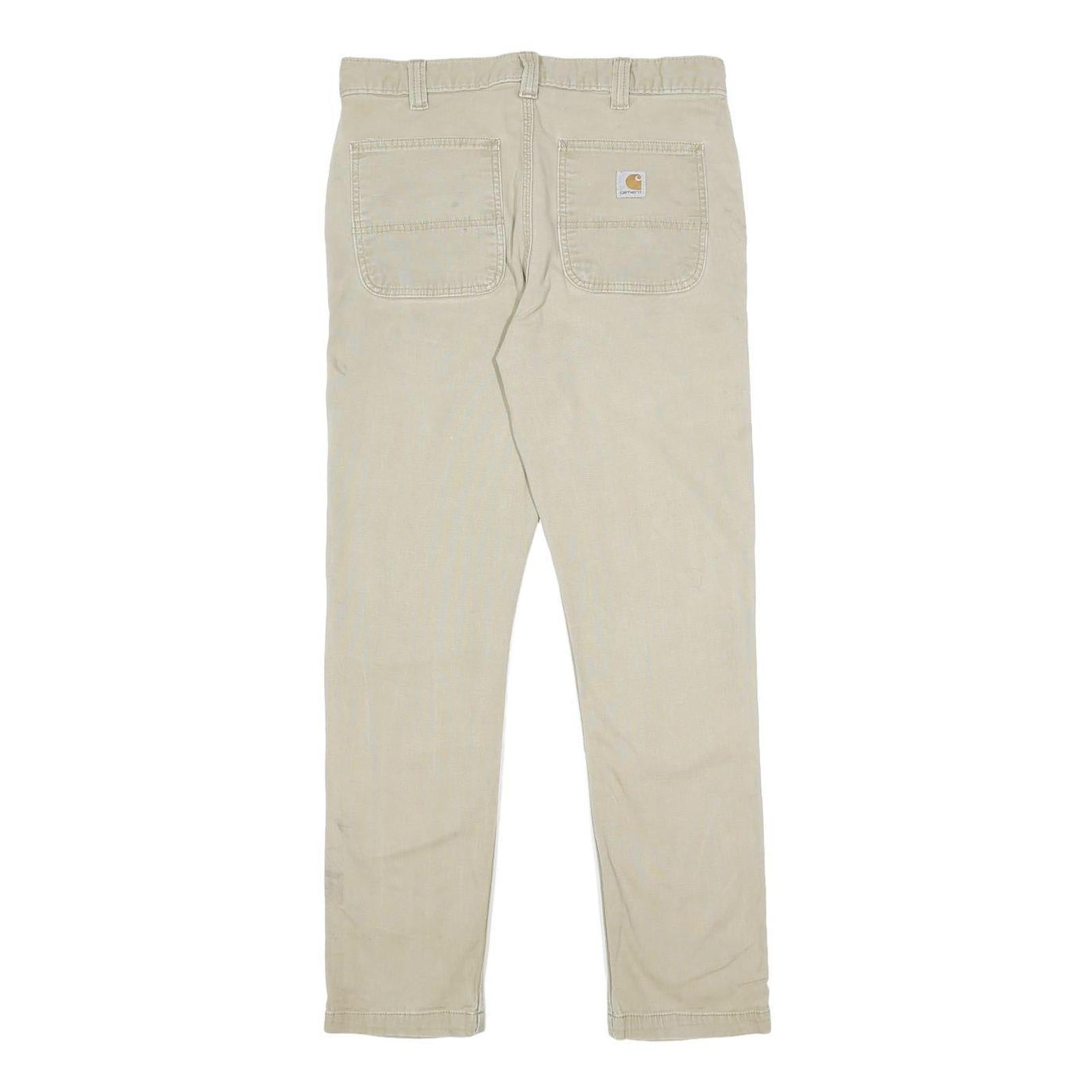 CARHARTT Mens Beige Cotton Blend Slim Straight Leg Trousers W32 L32 Workwear