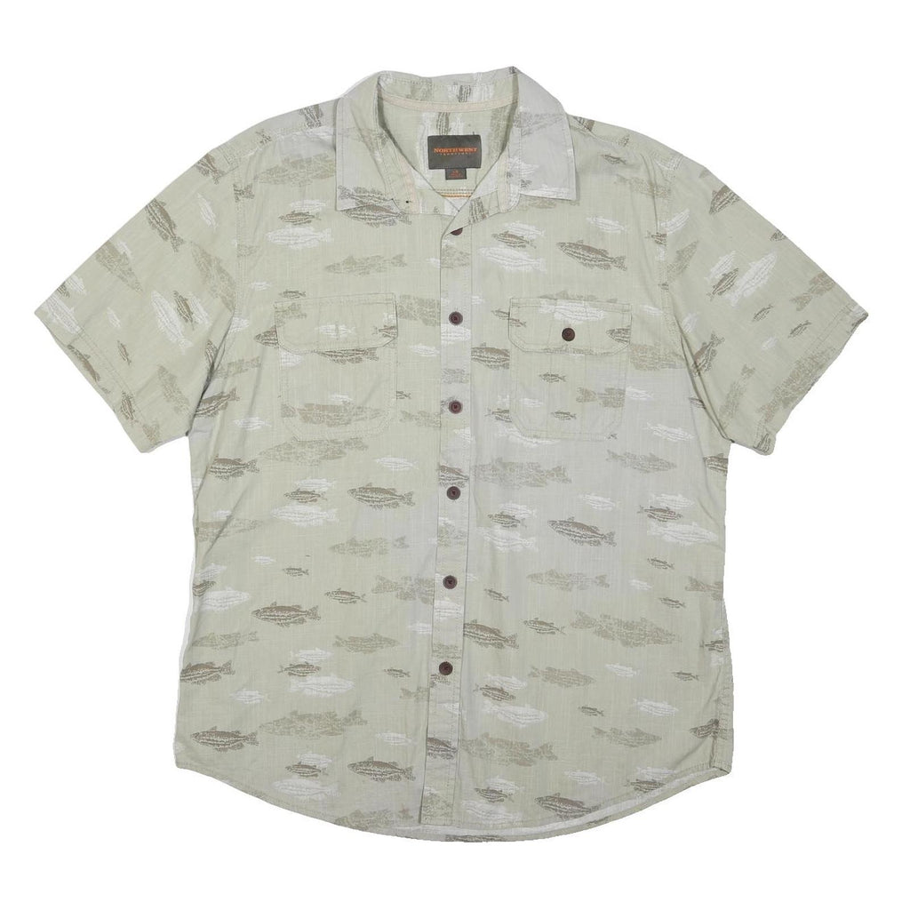 NORTHWEST TERRITORY Mens Beige & Brown Cotton Blend Short Sleeve Shirt L Casual